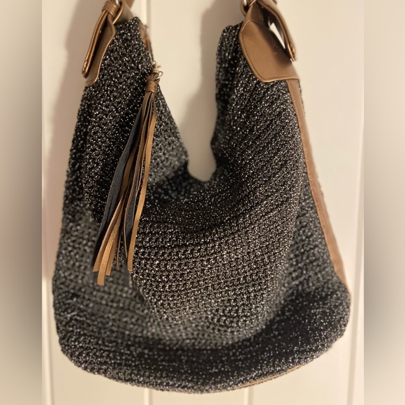 Studio 803 Black handbag crochet knit
metallic thread accent women’s purse Bag - Picture 2 of 14